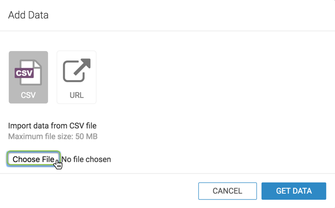 Add Data: CSV, Choose file