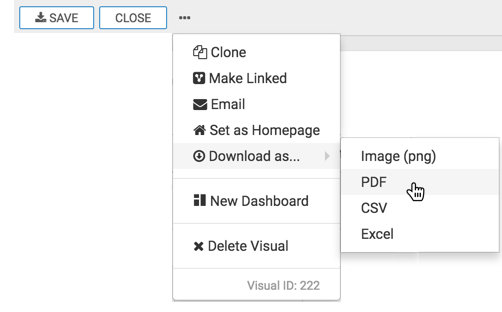 Selecting the (ellipsis) icon at the top of the interface, clicking Download as..., and then selecting PDF from the secondary menu.