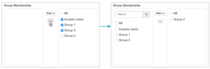 Removing a User from Groups, in New User and Edit User Modals