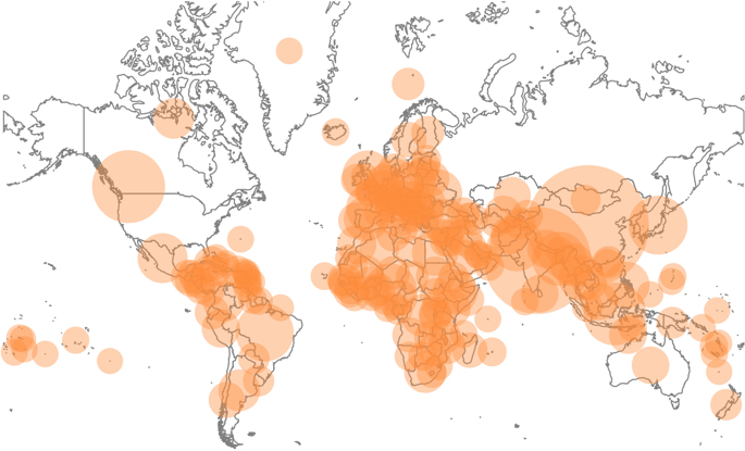 World Map of Population, Marks Size Range 10-50
