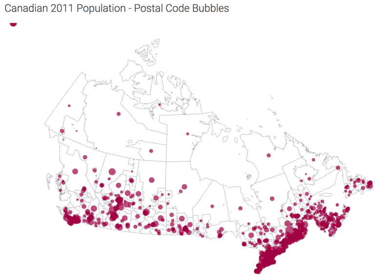 Canadian Postal Codes Bubbles map