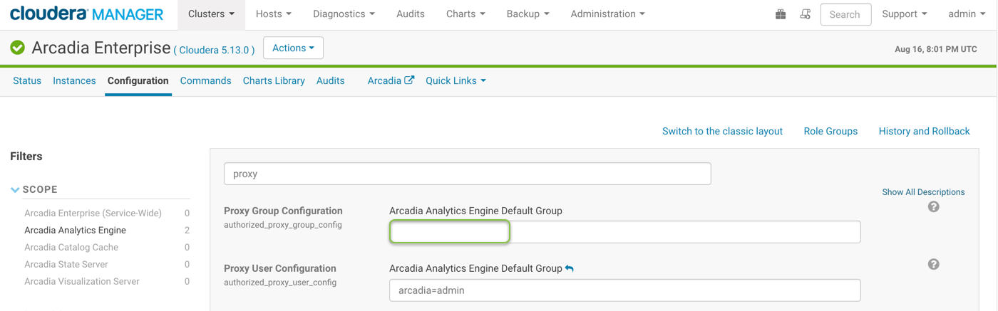 Deleting arcadia=Group1 from the Proxy Group Configuration' field.