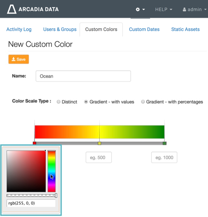 viewing the color selection widget