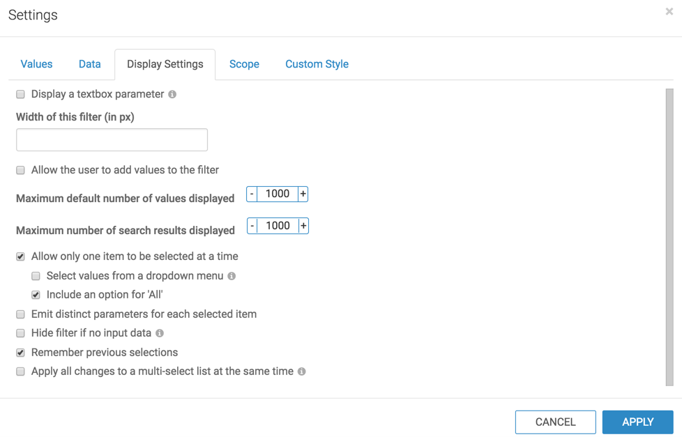 Configuring Display Settings for the Optional Dimension