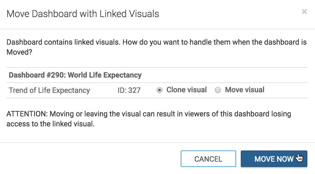 deciding what to do with linked visuals when moving dashboards to a new workspace