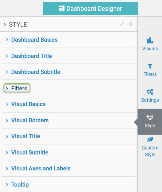 Styling filters in a dashboard