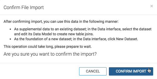 confirming the data import