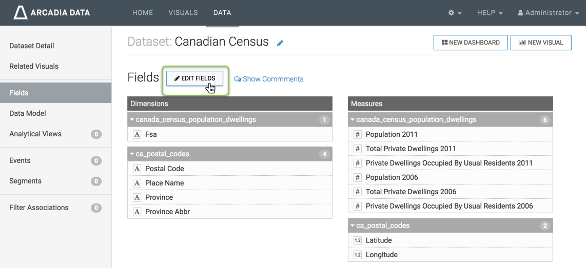 Editing Fields of Dataset 'Canadian Census'