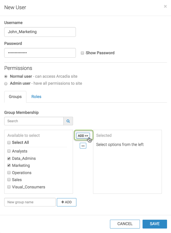 Creating a new user, and assigning group membership