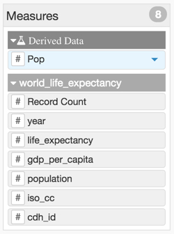 viewing the new category Derived Data that contains Pop