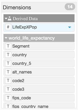 viewing the new category Derived Data that contains the new field LifeExpXPop