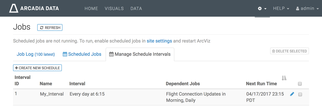 new schedule appears in the Jobs interface