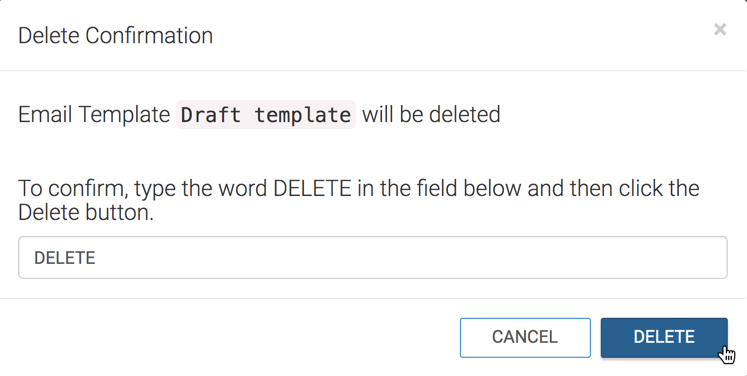 Confirm deletion of an email template
