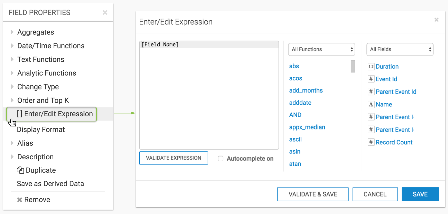opening the expression editor