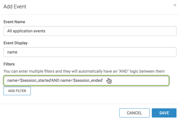 Clicking the pre-populated filter in the Add Event modal window