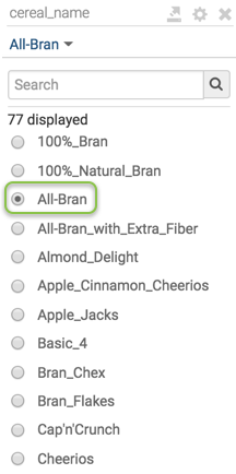 Selecting only one value at a time. Displaying "All Bran" as the selection.