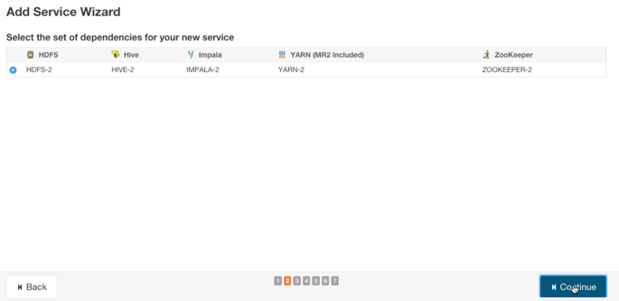 Cloudera Manager Add Service Wizard: Accepting Service Dependencies