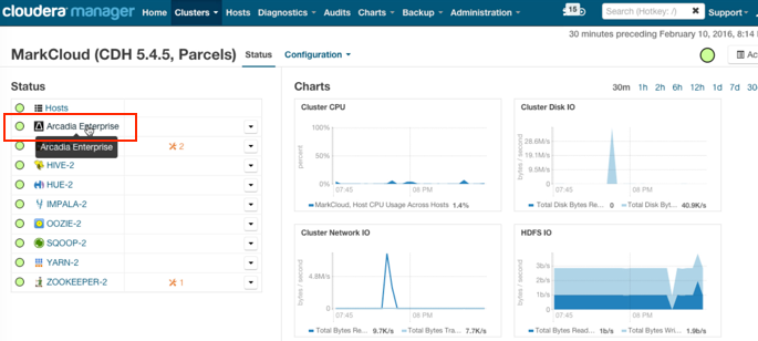 Selecting Arcadia Enterprise Service in Cloudera Manager