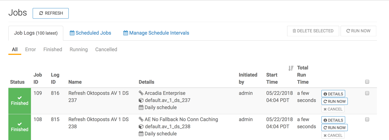 Job Status page without Arcadia Data header