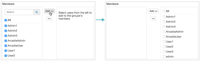 Selecting All Users to Assign to Groups, in New Group and Edit Group Modals