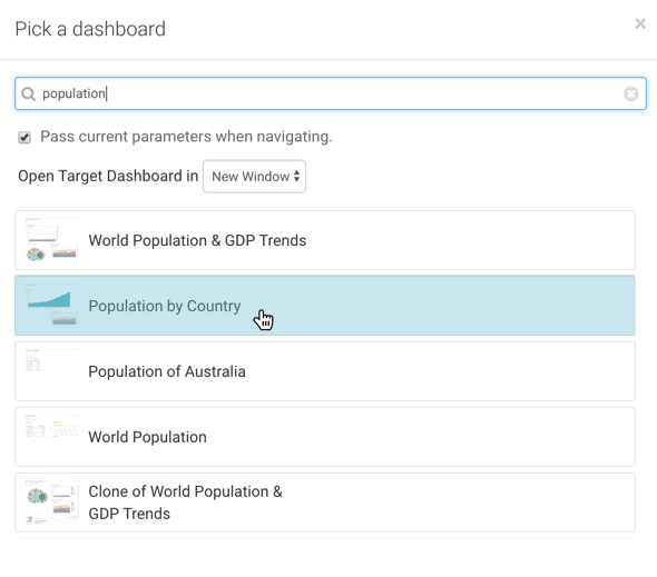Using Search to find the target dashboard