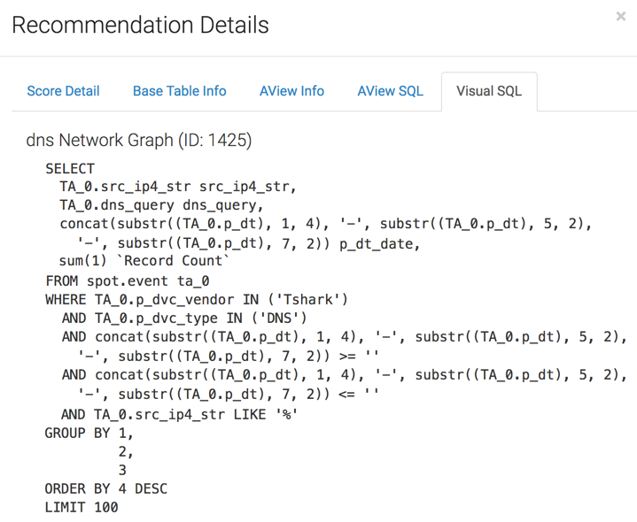 Recommendation Details: Visual SQL