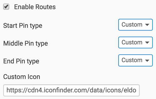 Displaying settings for a custom icon on the route