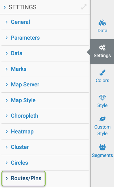 Routes/Pins settings