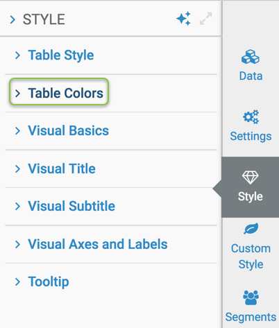 Visual 'Table Colors' setting