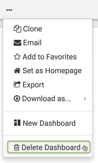 In the supplemental menu, select delete dashboard