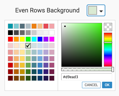 Table 'Even Rows Background' color option