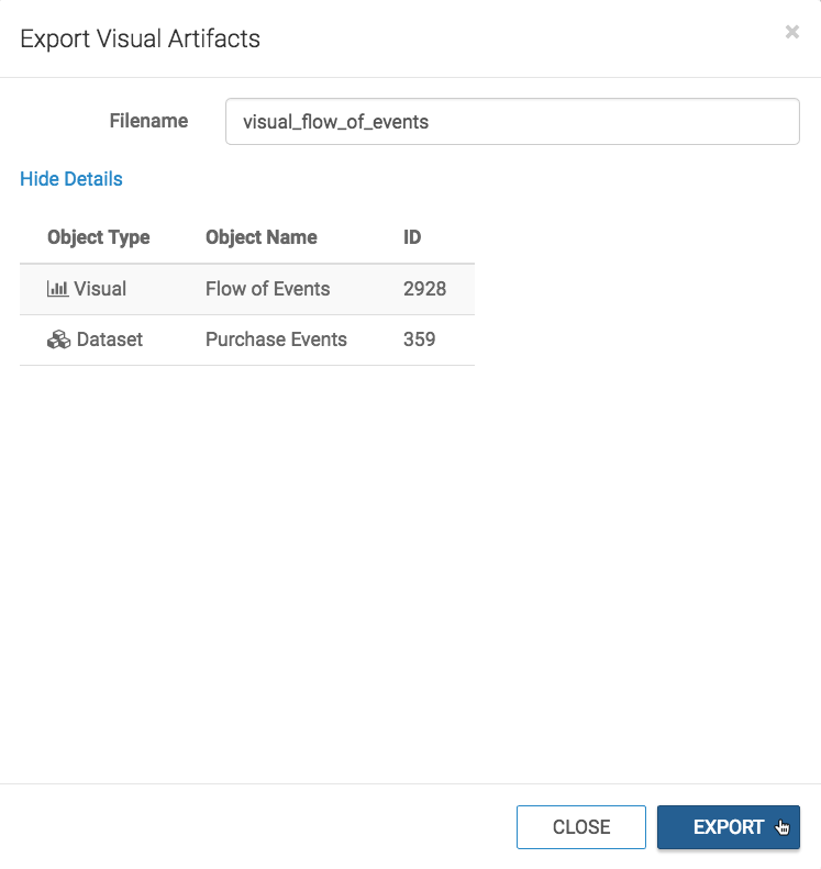 Export Visual Artifacts modal, visual and its dependencies