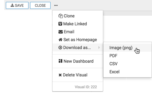 Selecting the (ellipsis) icon at the top of the interface, clicking Download as..., and then selecting Image (png) from the secondary menu.